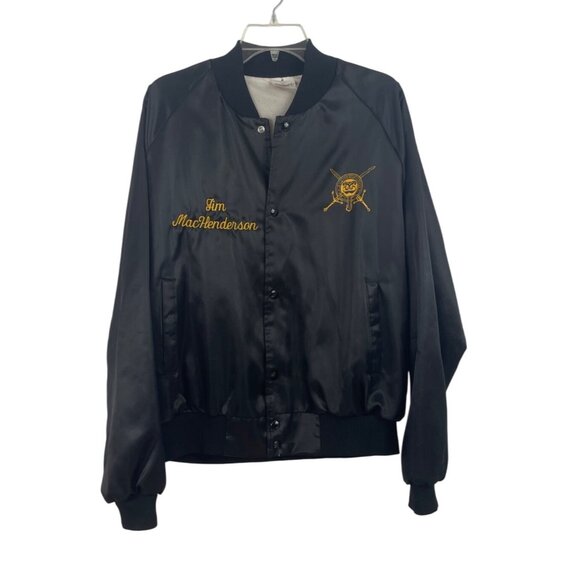 Highlander Antioch Vintage Satin Jacket Black Embroidered Lettering Mens Large - Picture 2 of 12